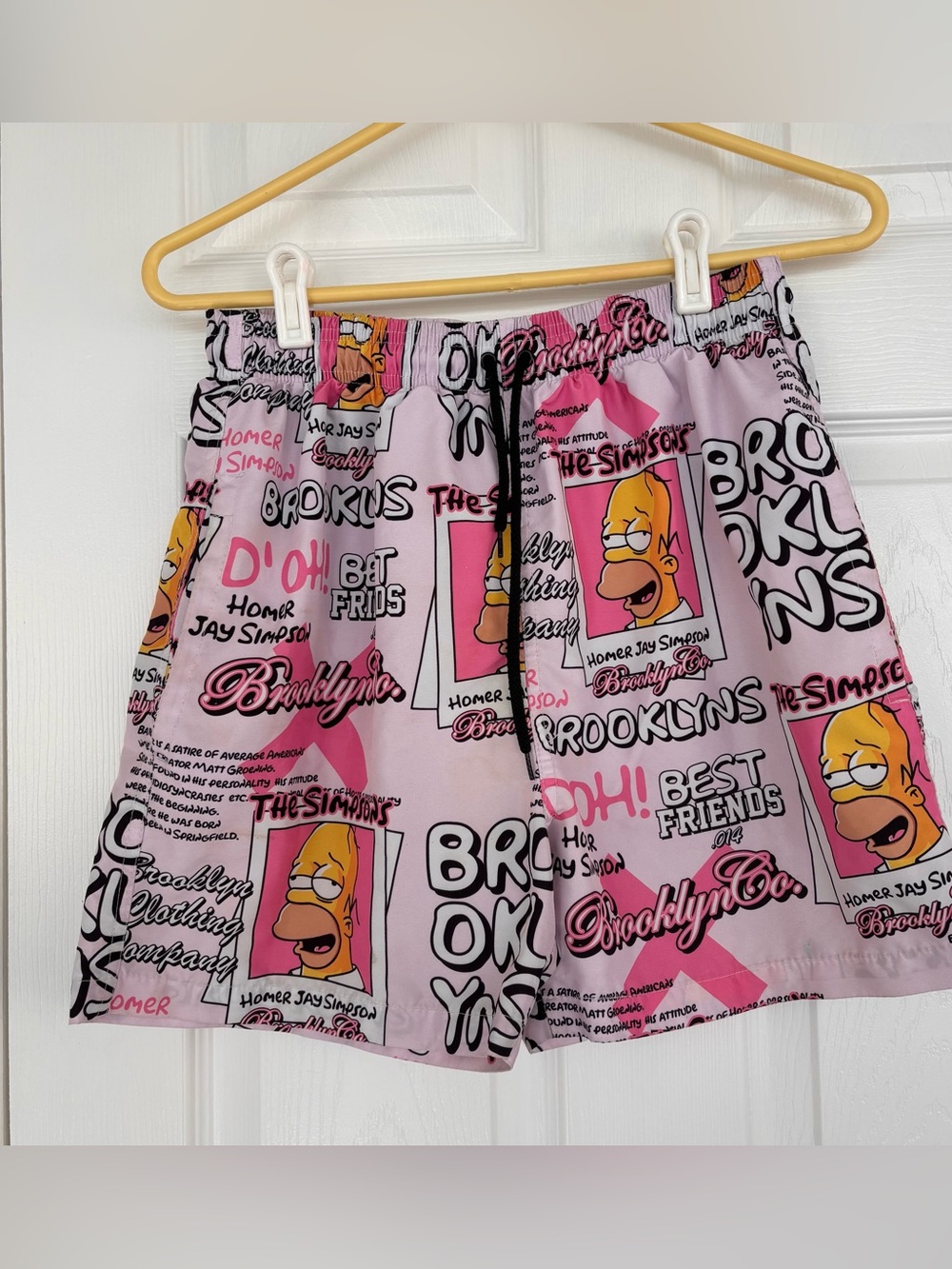 Homer Simpson Pink Graphic Swim Trunks with Drawstring